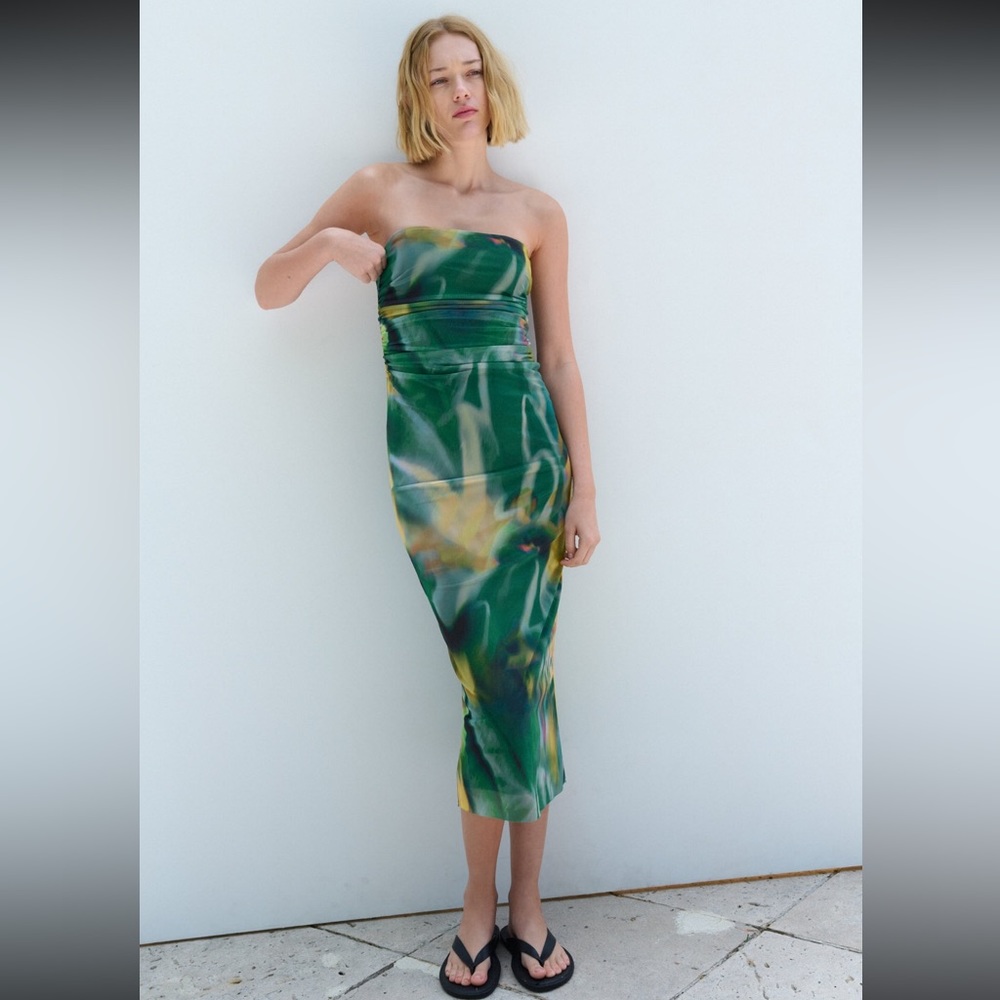 ZARA STRAPLESS PRINTED TULLE DRESS | Size Small/2